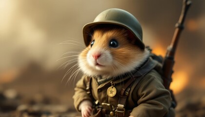 Brave Hamster Soldier in Military Uniform Digital Art