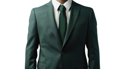 Businessman wearing green suit and tie on transparent background