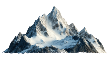 Snowy mountain peak isolated on transparent background reaching for the sky