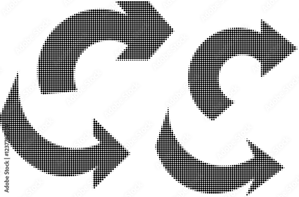 Poster abstract illustration of arrows created from dots, retro halftone pattern effect. graphic element fo