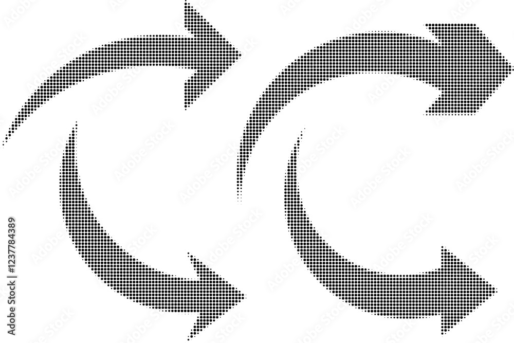 Wall mural abstract illustration of arrows created from dots, retro halftone pattern effect. graphic element fo