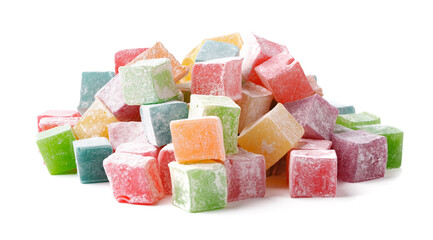 Colorful fruit-flavored candies stacked in a heap for sweet indulgence and enjoyment