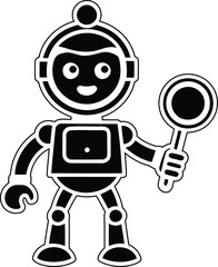 Robot with search icon in this hand vector art, Modern Robot silhouette vector illustration, Robot isolated vector icon design