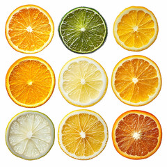 Fototapeta premium Citrus fruit slices, studio shot, white background, healthy food