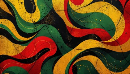 Abstract Red Green Yellow Swirl Painting Modern Art Print