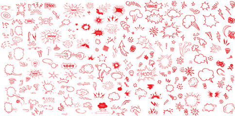 Comic boom cartoon effect line element set. Comic speech bubble pow, boom text, explosive splash smoke, wow cartoon vector icon. © john