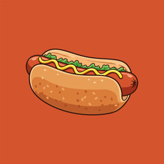 Juicy Hot Dog with Mustard and Relish A Vibrant Cartoon Illustration
