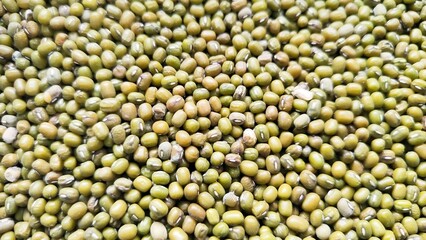 green bean background. Pile of fresh green mung beans. Ideal for cooking
