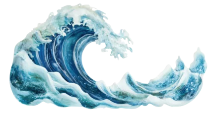 Crédence de cuisine Cristaux Big blue ocean wave breaking with foam and transparent background  © Komora