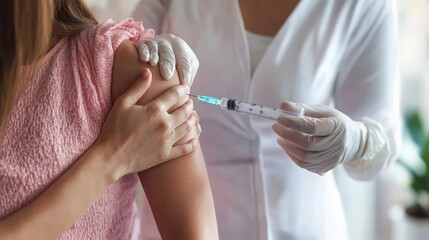 Pregnant women gets a RSV shot, healthcare background, 16:9