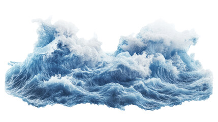 Powerful ocean wave splashing with foam on transparent background