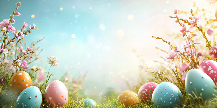 Fr&ouml;hliche Ostern-Hintergrund, Kartenvorlage, Ostereier, fr&ouml;hliche Ostern, Oster-Tapete, Werbeschild, Werbebanner, Frohe Ostern