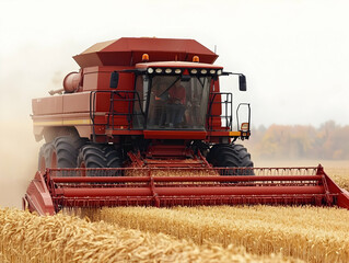 Fototapeta premium Combine harvester harvesting wheat field (1)