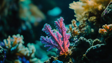 Fototapeta premium A single, vibrant coral reef, showing its vibrant color