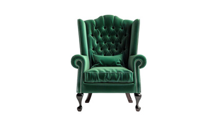 Fototapeta premium Green velvet cushion armchair with transparent background