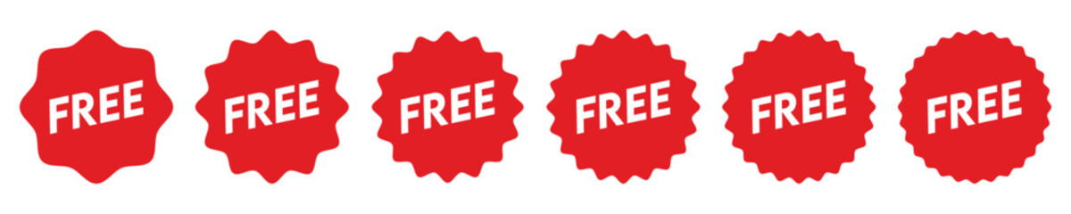 Red free tag icon set