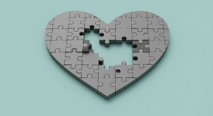 A heart-shaped puzzle with missing pieces, symbolizing a broken heart or emotional distress.