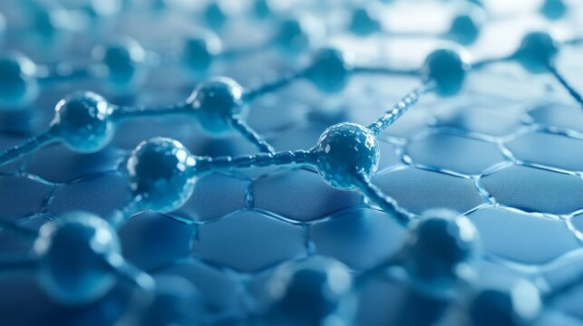 Abstract blue science technology background with glowing molecules, digital connections, and futuristic chemical structures, representing scientific innovation, molecular research, and biotechnology i