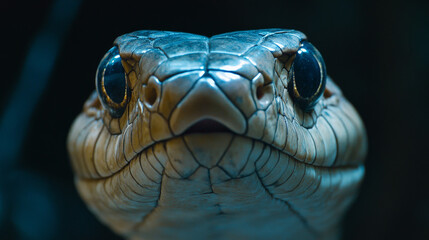 Fototapeta premium Closeup head of king cobra snake, king cobra closeup face, reptile closeup with black background