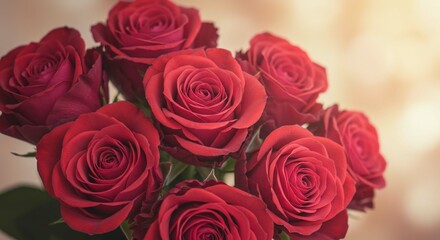 Romantic Red Roses Bouquet Close Up View Valentine s Day Flowers Floral Arrangement
