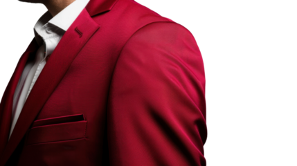 Businessman wearing red suit jacket with transparent background
