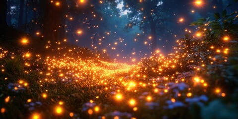 Naklejka premium Enchanted Forest: A Night of Fireflies