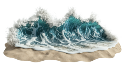 Big ocean wave breaking on a transparent background