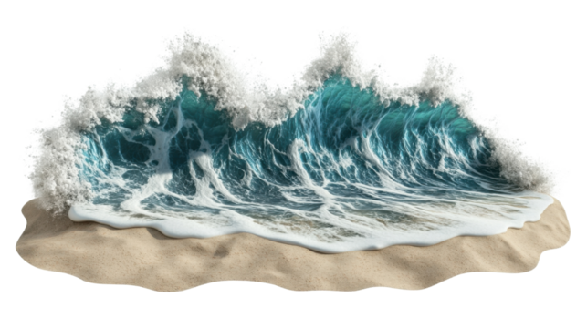 Big ocean wave breaking on a transparent background