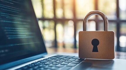 A padlock rests on a laptop keyboard, symbolizing cybersecurity and data protection.