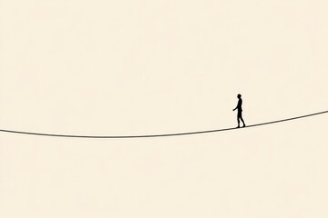 Balancing act on a tightrope illustrates focus and agility in minimalist artistry