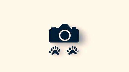 A camera icon with paw prints beneath it, symbolizing pet photography or capturing moments with animals.