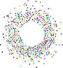 Circular frame made from dots, colorful stipples. Perfect for graphic design projects. Dotted circular shape with grunge textured effect. Round shaped frame made of small circles, illustration.