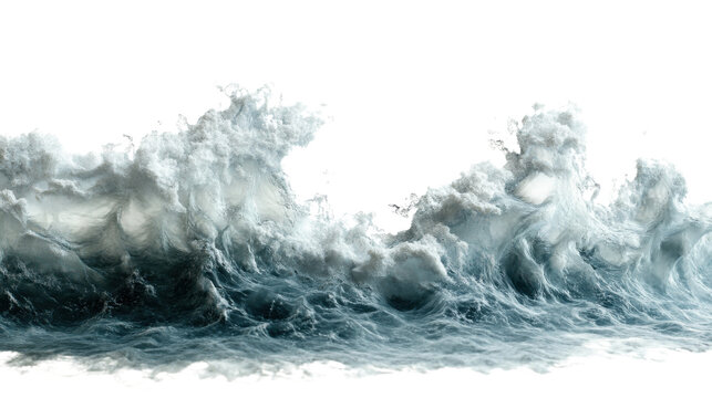 Big ocean wave breaking with foam and transparent background