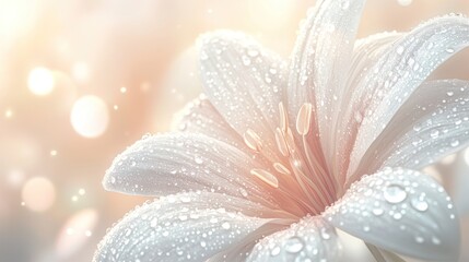 Fototapeta premium Dew-kissed lily, bokeh background, garden, serenity, website banner
