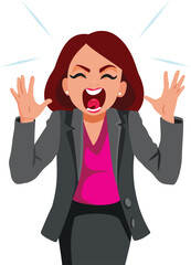 Angry business woman Yelling and Shouting Vector Character. Enraged female manager being irritated and annoyed 
