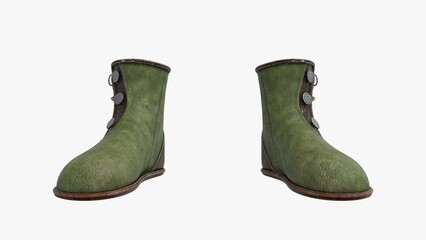 Fantasy Elf Green Boots Isolated on white. Green shoes 