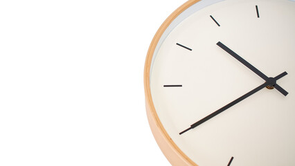 Time Flies: A minimalist close-up of a modern clock face with black hands against a clean background,  emphasizing the concept of time,  passage, and schedule. 