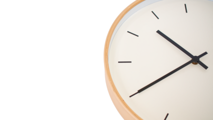Time Flies: A minimalist close-up of a modern clock face with black hands against a clean background,  emphasizing the concept of time,  passage, and schedule. 