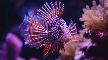 Lionfish aquarium coral reef display background