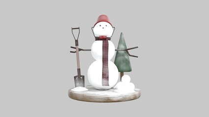 Christmas snowman On Red Background. 