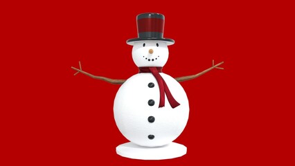 Christmas snowman On Red Background. 