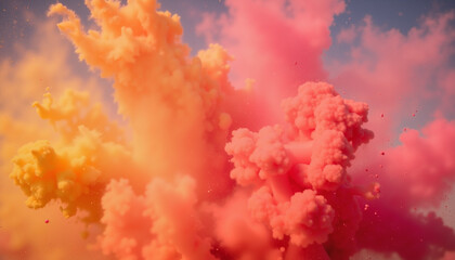 Fototapeta premium Vibrant pink and yellow powder explosion in the sky