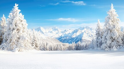 Fototapeta premium Snowy mountain vista winter landscape, postcard scenery