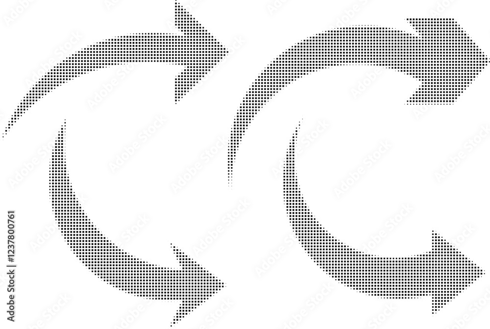 Wall mural set of arrows with square shaped halftone effect. abstract arrow symbol created from squares, halfto
