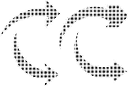 Set of arrows with square shaped halftone effect. Abstract arrow symbol created from squares, halftone effect. Graphic element for web design, digital art, collages.