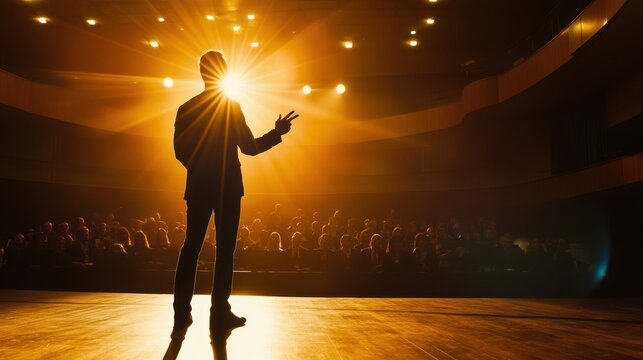 motivational speaker silhouetted on stage