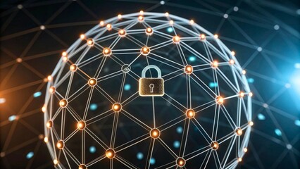 Digital Lock Symbol on Global Network with Nodes and Connections Representing Security Concept
