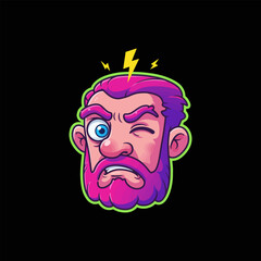 Angry Bearded Man Cartoon Vibrant Pink, Zesty Style