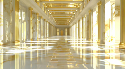 Grand palace hall, marble floor, sunlight, columns, luxury event