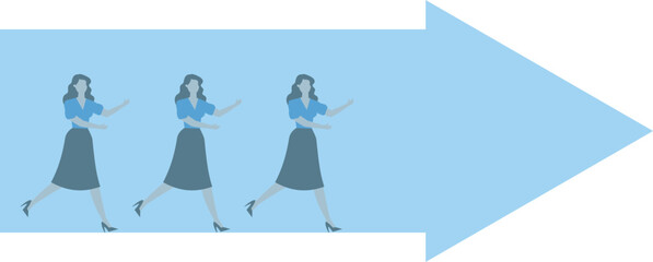 Support in business or professional development, guidance and assistance, direction, businesswomen walking inside the red arrow of the Giant's take